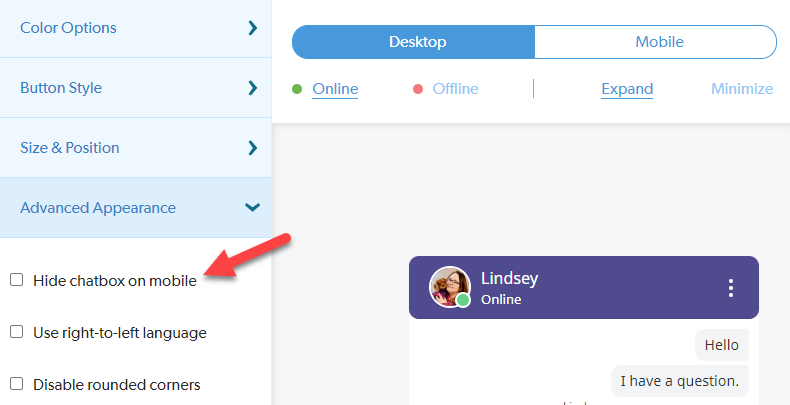 Hide Mobile Chatbox